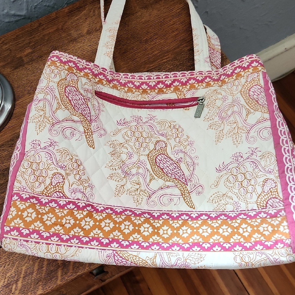 Bueno Cream Tote with Pink & Brown Bird Print